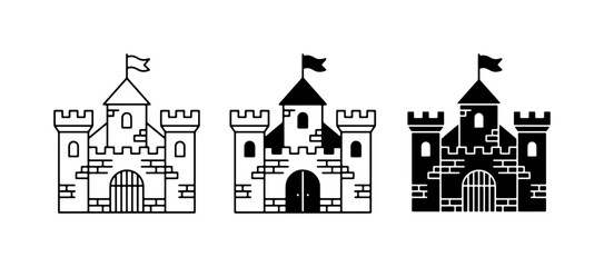 Castle Icons, Medieval Fortress Vector Set, Fantasy Kingdom Building Graphics © Mahfuz