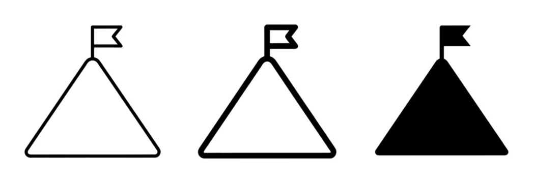 Triangle flag icons, black and white outline shapes, symbol set