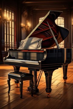 Grand piano keyboard wood architecture.