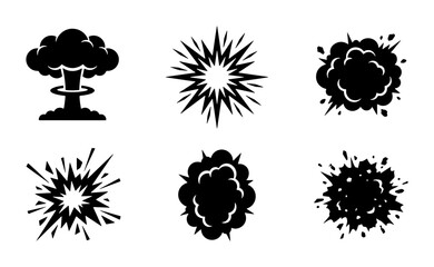 Explosion Icons Set, Comic Style Blast Effects, Nuclear Bomb Cloud, Burst Symbols, Impact Graphics, Action Visuals © Sadia
