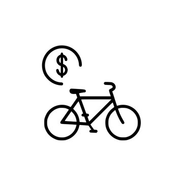 Vector illustration of bicycle with dollar sign, symbolizing bike rental or purchase concept
