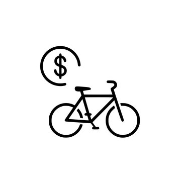 Vector illustration of bicycle with dollar sign, eco-friendly transportation, bike rental, cycling economy