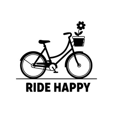 Vector illustration of bicycle with flower in basket, ride happy