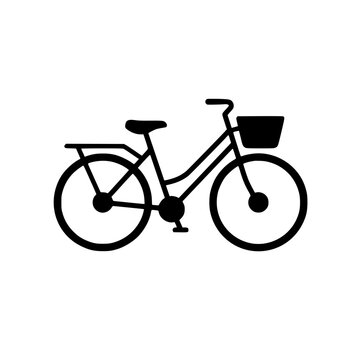 Vector illustration of a bicycle with basket, bike icon