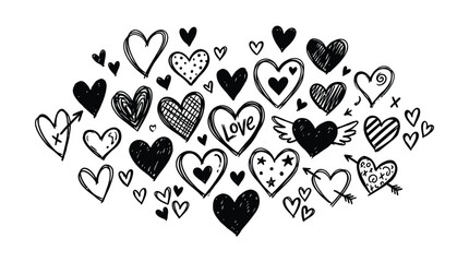 Collection Of Hand drawn Heart Shapes Black And White Doodle Style © Ms sumu