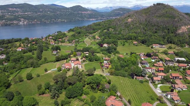 Europe, Italy, Angera province of Varese , The Borromean Fortress  Castle of Angera on Lake Maggiore. The fortress's historic rooms  is Doll and Toy Museum - tourist attraction destination sightseeing