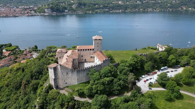 Europe, Italy, Angera province of Varese , The Borromean Fortress  Castle of Angera on Lake Maggiore. The fortress's historic rooms  is Doll and Toy Museum - tourist attraction destination sightseeing