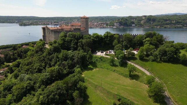 Europe, Italy, Angera province of Varese , The Borromean Fortress  Castle of Angera on Lake Maggiore. The fortress's historic rooms  is Doll and Toy Museum - tourist attraction destination sightseeing