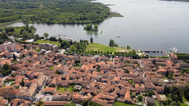 Europe, Italy, Angera province of Varese , The Borromean Fortress  Castle of Angera on Lake Maggiore. The fortress's historic rooms  is Doll and Toy Museum - tourist attraction destination sightseeing