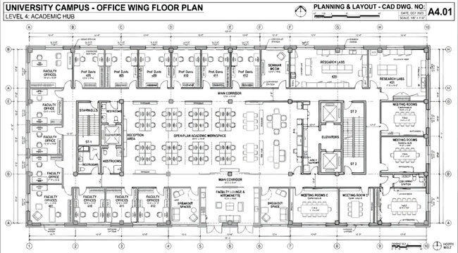 Architectural floor plan of a university campus office wing level 4