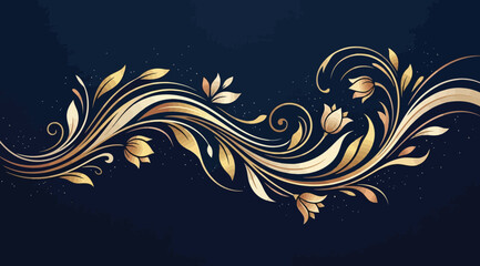 Elegant golden floral ornament on a dark blue background © Saharia