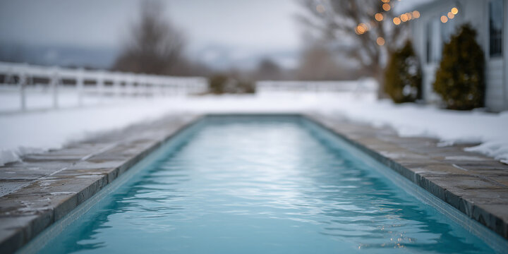 Outdoor swimming pool in snowy winter