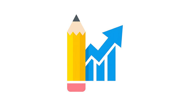 Pencil with growing graph chart icon isolated on transparent background