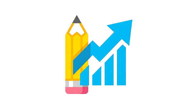 Pencil with growing graph chart icon isolated on transparent background