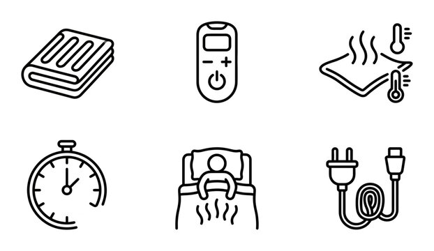 Electric appliance icons, household devices, power symbols, line art