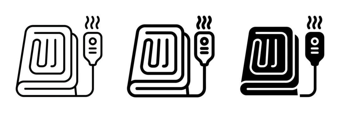 Electric heating pad icons, thermal warming symbols, heating elements, vector illustrations