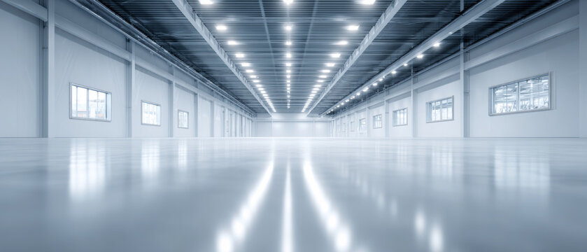 Empty modern industrial warehouse interior