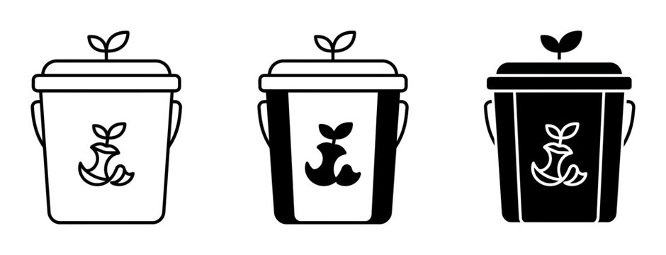 Recycling bins, compost containers, eco friendly trash cans, recycling symbols, vector icons