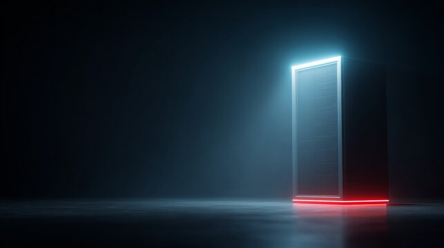 Futuristic server tower with neon lights