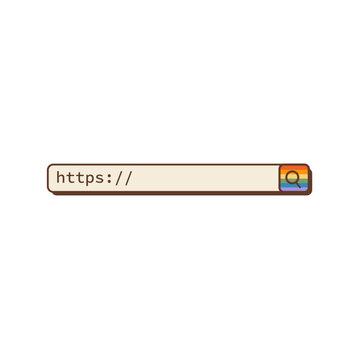 Retro Y2K computer internet search bar with rainbow pride. Nostalgic 90s digital browser interface element for LGBTQ pride month greeting cards, social media posts, creative design templates. Vector
