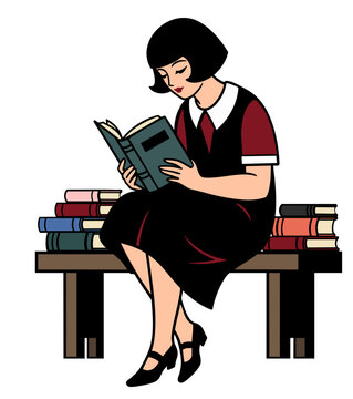 A Solitary Lady Reading A Book Intently
