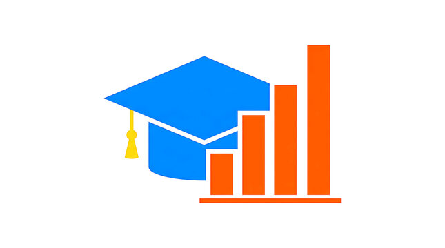 Graduation cap with rising bar graph isolated on transparent background