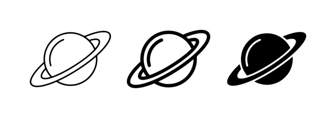 Planet Icons, Saturn Ring Symbols, Space Orbit Graphics, Celestial Body Vector Set © Shahinur