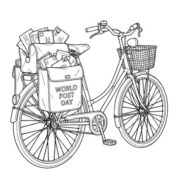 Vector illustration of bicycle with mailbag on World Post Day