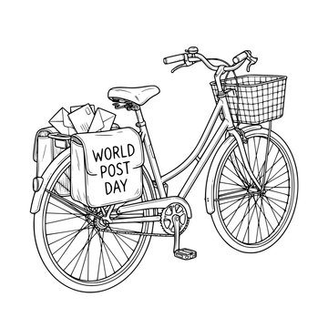 Vector illustration of bicycle with mail bag on World Post Day