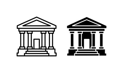 Obraz premium Classical Building Icons, Government Architecture Symbols, Public Institution Facades, Vector Graphics