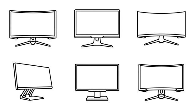 Computer monitor icons, screen templates, display symbols, vector illustrations