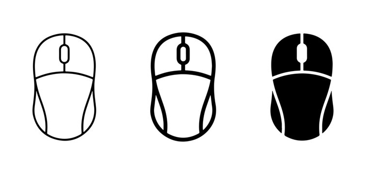 Computer Mouse Icons: Outline, Line Art, and Solid Black Vector Graphics