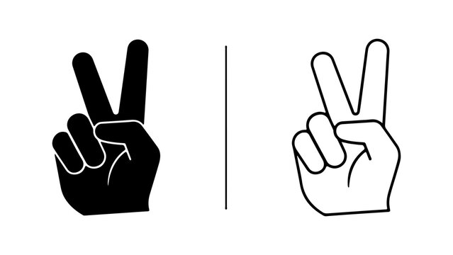 Set Of Victory Sign Hand Gesture Icons