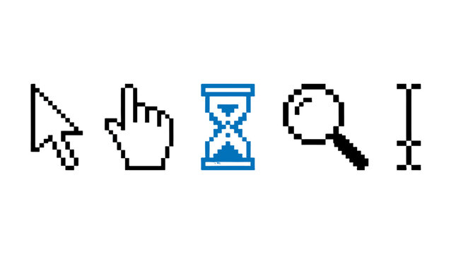Pixel cursor and pointer icon set in retro computer style