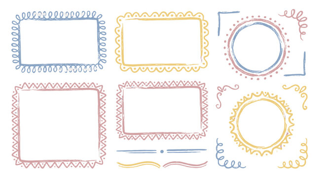 Hand drawn chalk style decorative frames and borders set