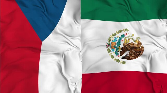 Czech  vs Mexico flag animation seamless loop close-up. 4K