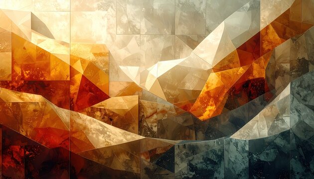 Abstract low poly art, warm colors and jagged edges, mimicking landscape