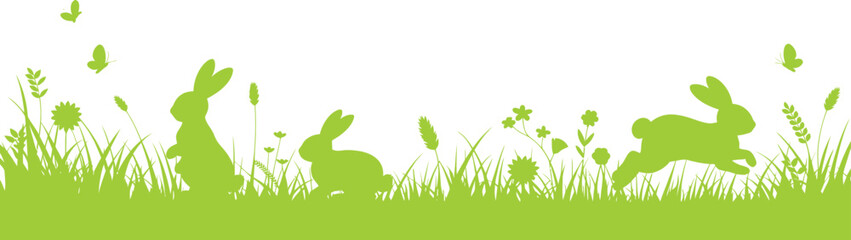 rabbit meadow scene rabbits with grass flowers and butterflies © AIcon Star