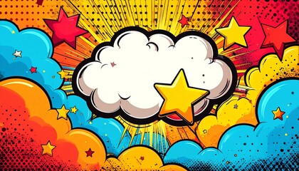 Fototapeta premium Explosive Pop Art Background with Speech Bubbles and Stars
