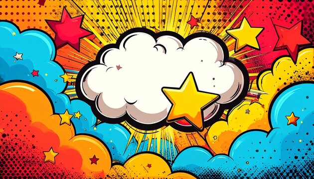 Explosive Pop Art Background with Speech Bubbles and Stars