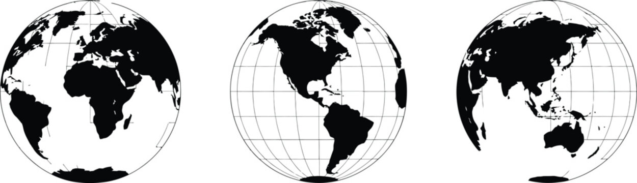 globe planet illustration showing africa americas asia pacific views