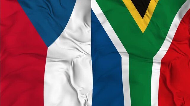 Czech vs South Africa flag animation seamless loop close-up. 4K