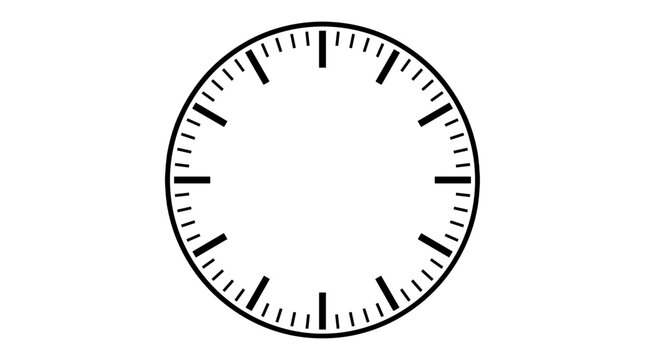 Blank analog clock face template with hour and minute marks