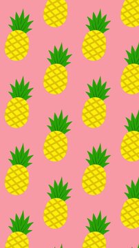 Cute yellow pineapple seamless pattern background loop on pastel pink for summer