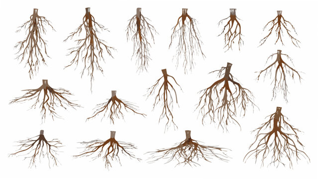 Exposed plant roots collection a vector illustration with a white background and branching structures botanical root system anatomy