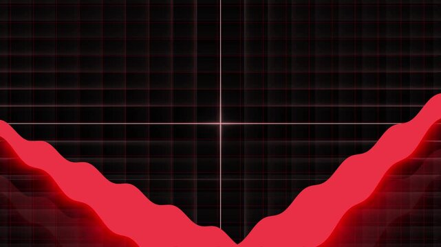 Abstract red wave frame on dark grid background with glowing center technology