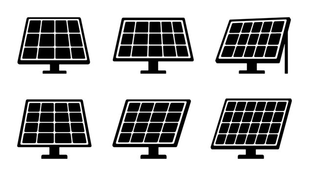 Solar Panel Icons, Renewable Energy Vector Set, Clean Power Technology Graphics