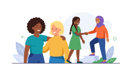 Fototapeta premium Diverse group of women supporting each other celebrating unity and friendship Vector