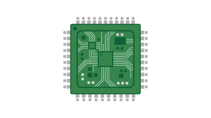 Fototapeta premium Green Microchip with Many Pins on White Background Vector