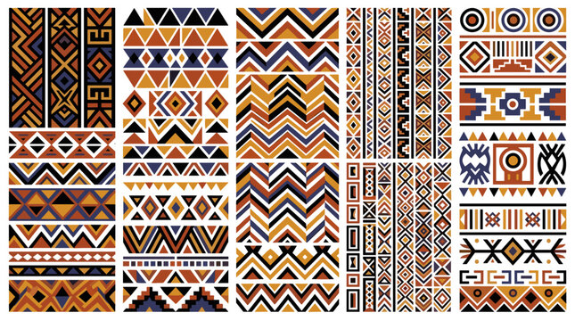 Collection of African tribal patterns and geometric ornaments in warm earthy tones Vector